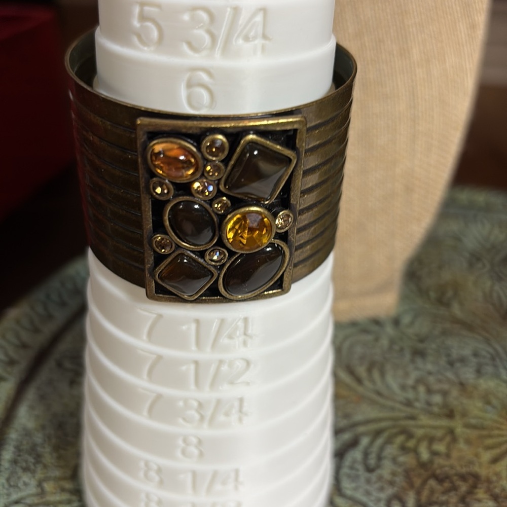 Elegant Gold Metal, Brown, and Amber Cuff Bracelet Sz 6” range - Picture 5 of 7